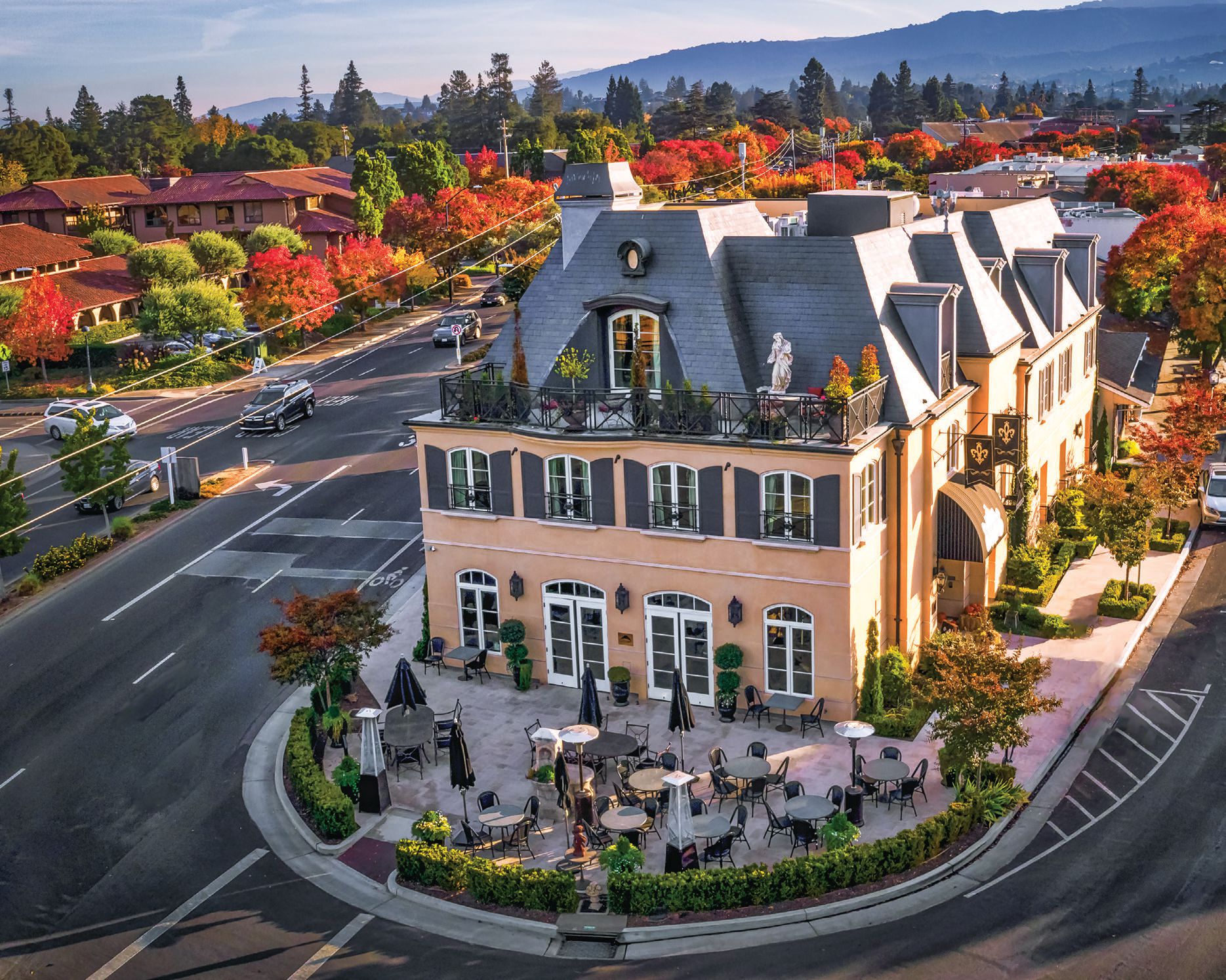 The Parisian-style hotel known as Enchanté anchors the downtown. PHOTO COURTESY OF LOS ALTOS CHAMBER OF COMMERCE