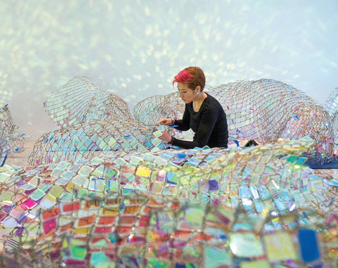 Soo Sunny Park installing one of her immersive shows PHOTO: BY NASH BAKER