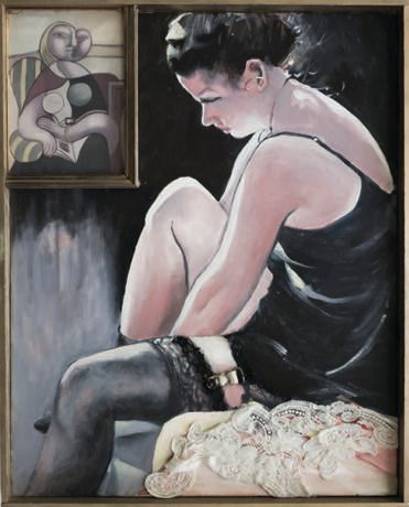 Gale Frances, “Le Boudoir” (oil on canvas with mixed media collage). COURTESY OF SANCHEZ ART CENTER 