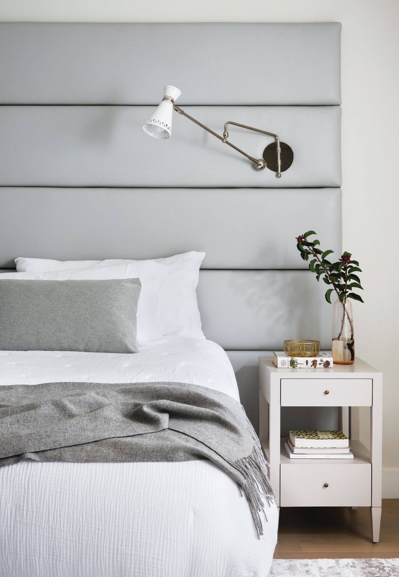 Soft, neutral hues create tranquil vibes in the primary suite. PHOTOGRAPHED BY BRAD KNIPSTEIN STYLED BY MIKHAEL ROMAIN