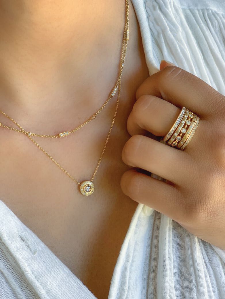 The Barrel diamond chain layers beautifully with the Dunes classic rose-cut diamond necklace. PHOTO COURTESY OF BRAND